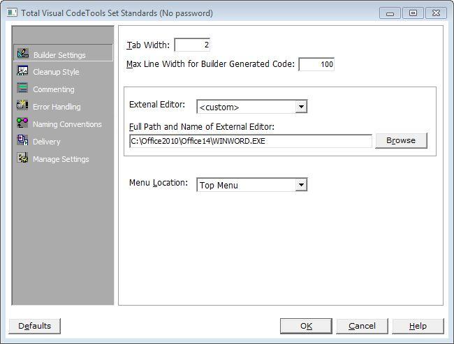 Builder Standards in Total Visual CodeTools for VB6 and VBA/Office