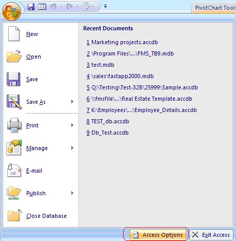 Access 2007 Options