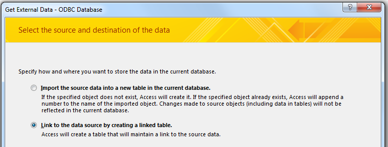 Micrsoft Access Link Table to ODBC database