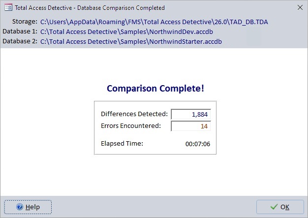 Microsoft Access Database Comparison is Completed