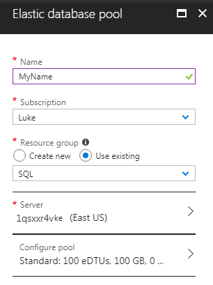 New Azure SQL Elastic Pool