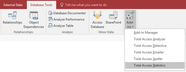 Total Access Statistics Runs as a Microsoft Access Add-in