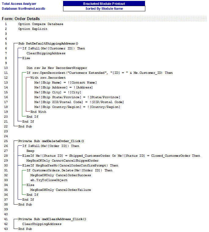 Microsoft Access Module Printout Report with Formatted VBA Loops