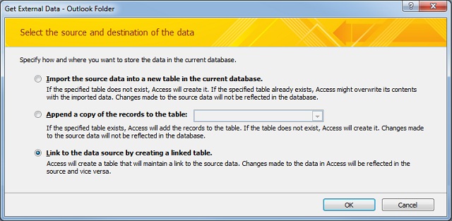 Microsoft Access Link to Microsoft Outlook Data Wizard