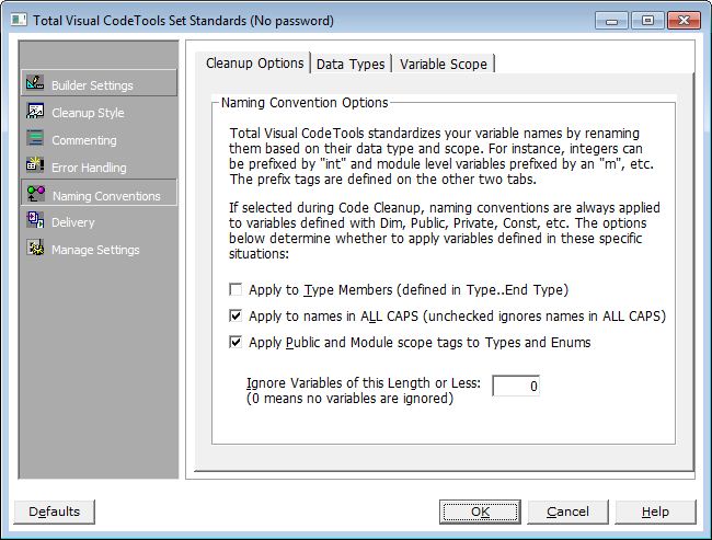 Naming Convention Standards in Total Visual CodeTools for VB6 and VBA/Office