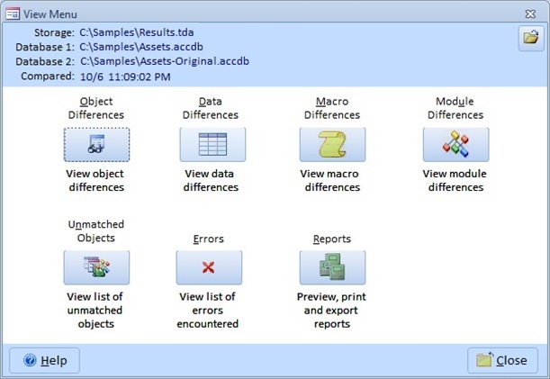 Microsoft Access Database Comparison Results