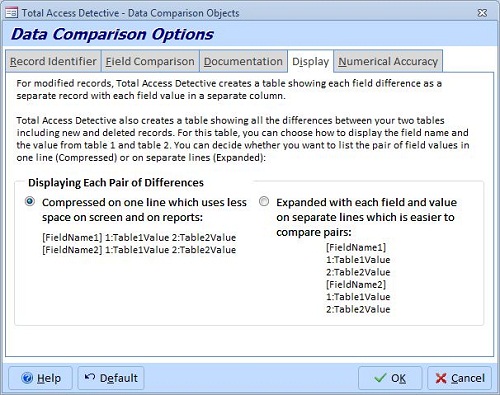 Display field differences on one line or a separate line for each field