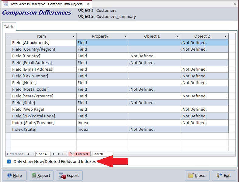Filter Table Differences