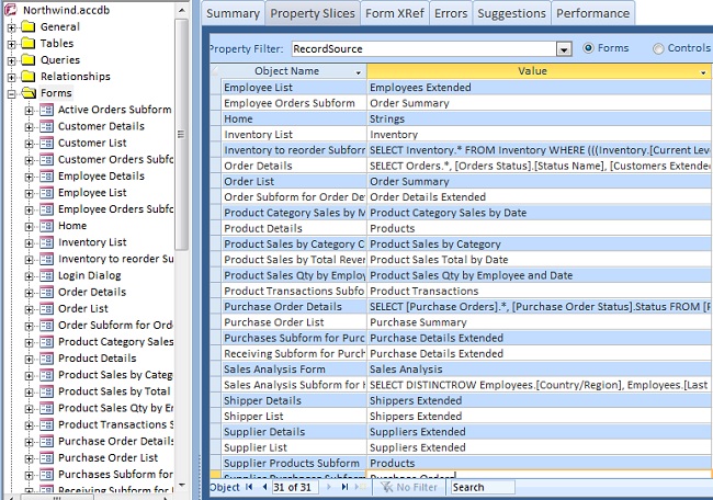 Microsoft Access Property Slices