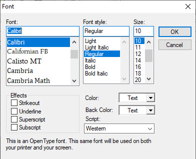 Font Menu