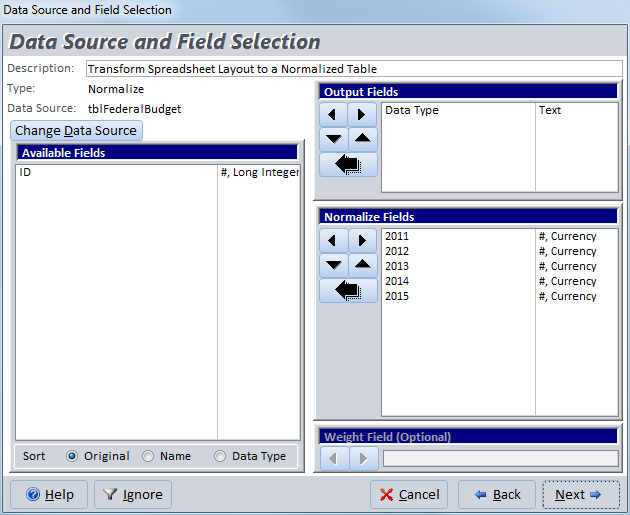 Microsoft Access Data Normalization Field Selection