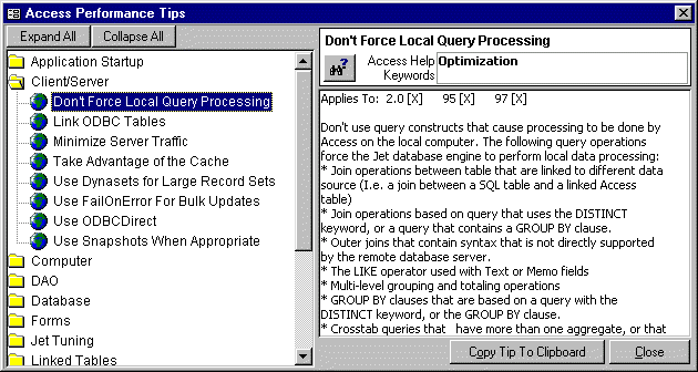 Microsoft Access Performance Tips
