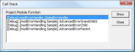 VBA/VB6 Call Stack Window to see the procedure calling chain